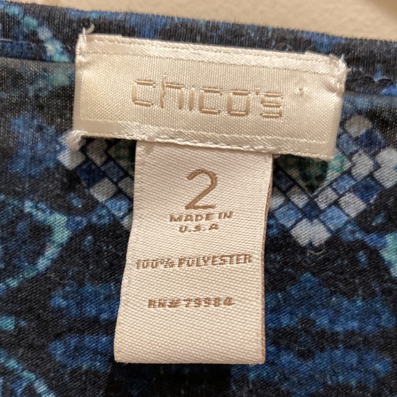 Chico’s Women’s Sz L V-Neck Rhinestone Sparkles 3/4 Sheer Sleeve Abstract Print - Picture 4 of 5